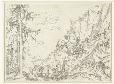 Landschap met een dorp in rotsachtige vallei door Erhard Altdorfer