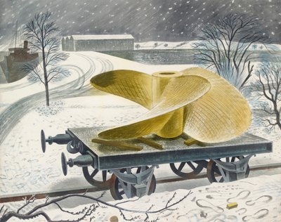 Scheepsschroef op een Spoorwagen door Eric Ravilious