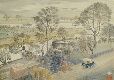 De rivier de Theems bij Hammersmith door Eric Ravilious