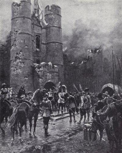 Achttien maanden belegering van Donnington Castle, Berkshire, tijdens de Engelse Burgeroorlog door Ernest (after) Crofts