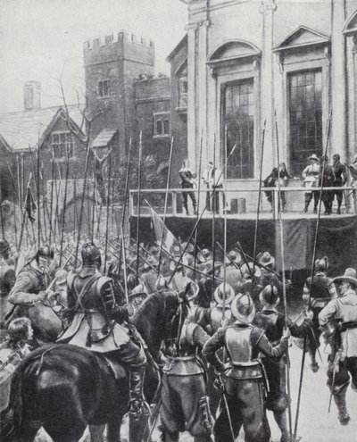 Executie van koning Karel I buiten het Banqueting House in Whitehall, Londen, 30 januari 1649 door Ernest (after) Crofts