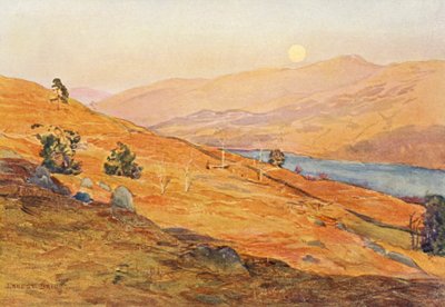 Een aprilavond aan de kant van Loch Tay (kleur litho) door Ernest Edward Briggs