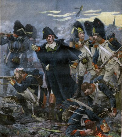 Generaal Pierre Cambronne (1770-1842) naast zijn troepen in de Slag bij Waterloo - gravure naar Delahaye, Ernest Jean (1855-1921) door Ernest Jean Delahaye