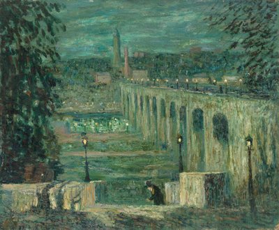High Bridge bij nacht, New York City, ca. 1910-1920 (olieverf op doek) door Ernest Lawson