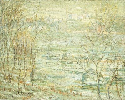 Lentelandschap, Harlem River door Ernest Lawson