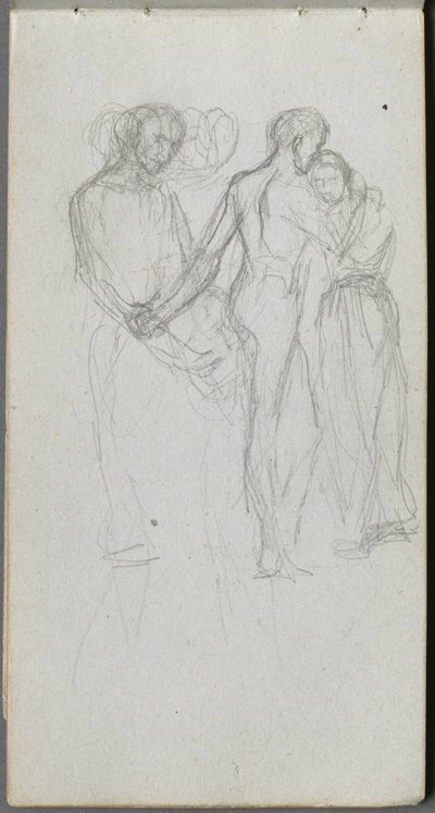 Schetsboek, pagina 10: Figuren die elkaar omarmen door Ernest Meissonier