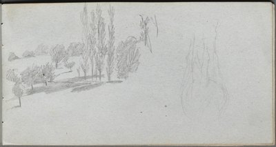 Schetsboek, pagina 18: Studie van een paard en Landschapsstudie door Ernest Meissonier