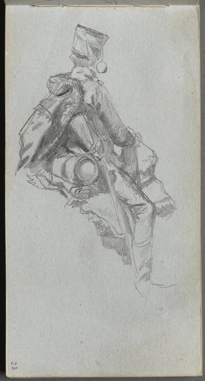 Schetsboek, pagina 23: Zittende soldaat door Ernest Meissonier