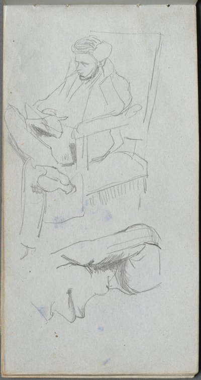 Schetsboek, pagina 24: Zittende mannelijke figuur door Ernest Meissonier