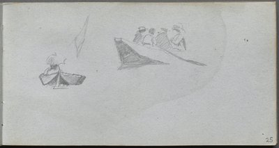 Schetsboek, pagina 25: Studies van figuren in boten door Ernest Meissonier