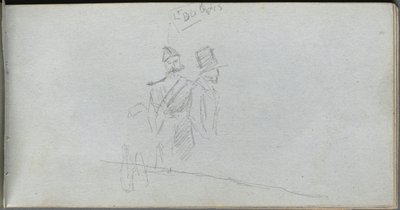 Schetsboek, pagina 38: Studie van een soldaat en figuur met hoge hoed door Jean Louis Ernest Meissonier