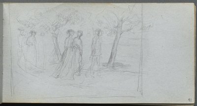 Schetsboek, pagina 41: Figuren in een landschap door Jean Louis Ernest Meissonier
