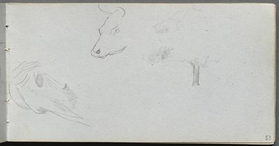 Schetsboek, pagina 53: Dierstudies en Boomstudie door Ernest Meissonier