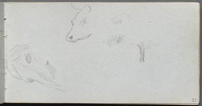 Schetsboek, pagina 53: Dierstudies en Boomstudie door Jean Louis Ernest Meissonier