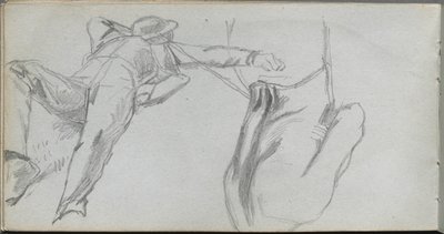 Schetsboek, pagina 58: Liggende figuur en figuur van achteren door Ernest Meissonier