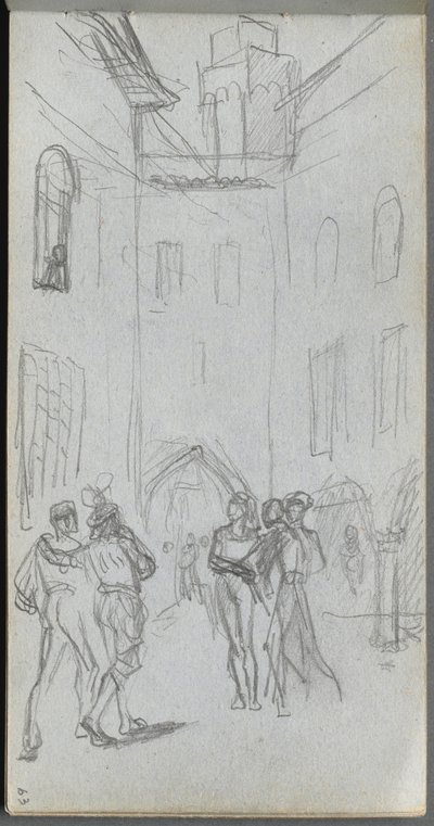 Schetsboek, pagina 63: Figuren in een binnenplaats door Jean Louis Ernest Meissonier