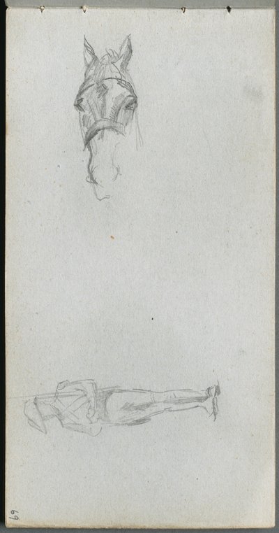 Schetsboek, pagina 69: Studie van een hand, een paard en een figuur door Jean Louis Ernest Meissonier