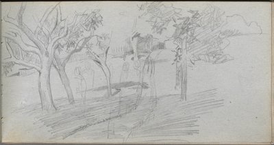 Schetsboek, pagina 74: Landschapsstudie door Jean Louis Ernest Meissonier
