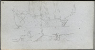 Schetsboek, pagina 85: Studie van een schip en boei door Ernest Meissonier