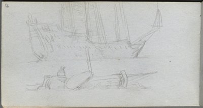 Schetsboek, pagina 85: Studie van een schip en boei door Jean Louis Ernest Meissonier