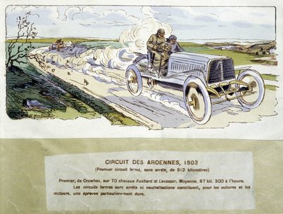 Racen: het Ardennen circuit in 1903, tekening door Ernest Montaut (1878-1909) door Ernest Montaut