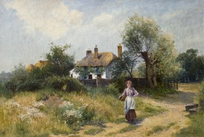 Landschap met Huisje Vrouw door Ernest Walbourn