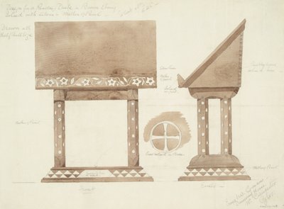 Ontwerp voor Lezenaar in Bruin Ebbenhout, ingelegd met Zilver en Parelmoer, c.1905-15 door Ernest William Gimson