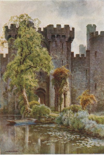 Bodiam Kasteel (kleur litho) door Ernest William Haslehust