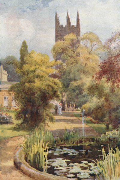 Botanische Tuinen en Magdalen Tower door Ernest William Haslehust
