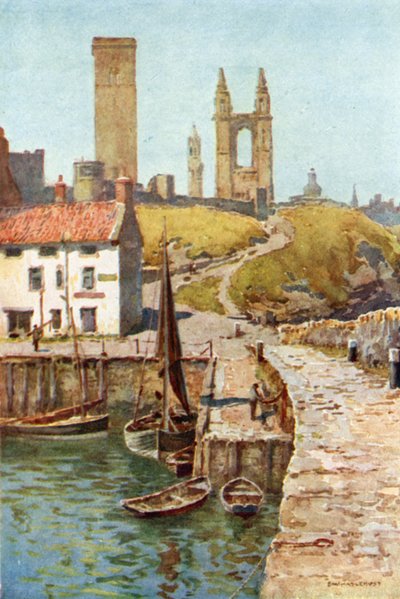 Kathedraalruïnes, St. Andrews, vanaf de haven door Ernest William Haslehust