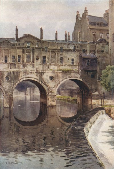 Pulteney Brug, Bath (kleur litho) door Ernest William Haslehust