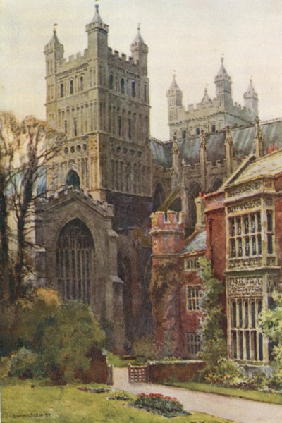 De Kathedraal vanuit de Paleistuinen (kleur litho) door Ernest William Haslehust