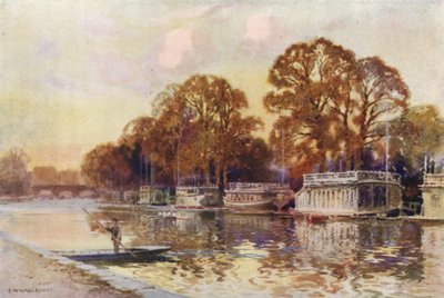 The College Barges en Folly Bridge door Ernest William Haslehust
