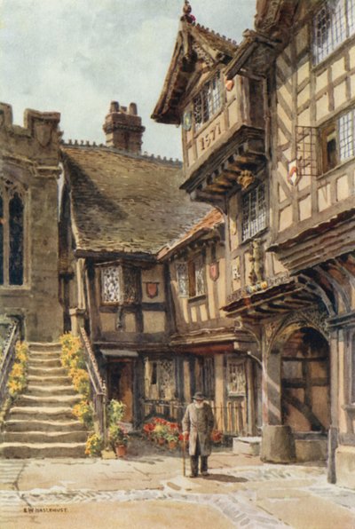 Het Leycester Ziekenhuis (kleur litho) door Ernest William Haslehust