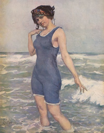 Vrouw die in de zee baadt door Ernst (after) Heilemann