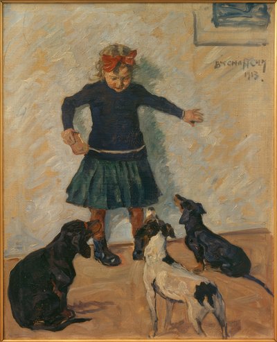 Meisje met honden door Ernst Bischoff Culm