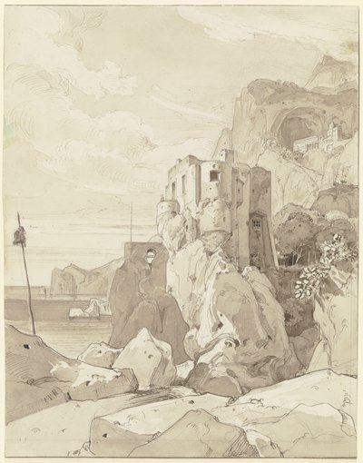 Amalfi, uitzicht over een wachttoren op S. Francesco door Ernst Fries
