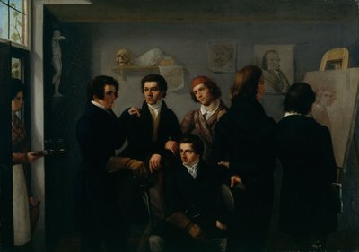 Portretgroep van jonge kunstenaars door Ernst Hampe
