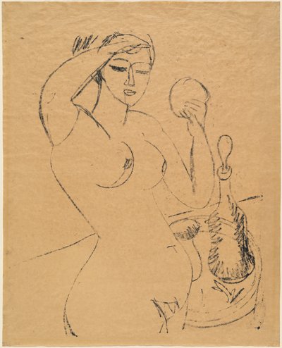Naakt meisje bij haar toilet, 1912 door Ernst Ludwig Kirchner