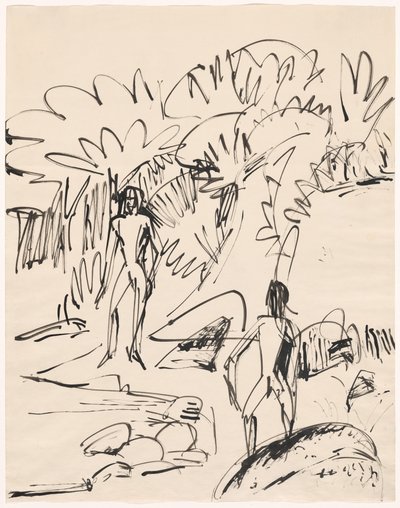 Twee baders bij Fehmarnkust, 1912 door Ernst Ludwig Kirchner