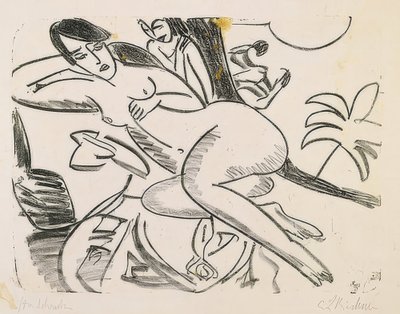 Naakt liggend op deken door Ernst Ludwig Kirchner
