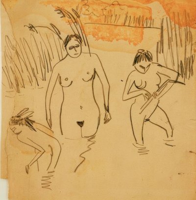 Baden bij de Moritzburger Vijvers (links Fränzi) door Ernst Ludwig Kirchner