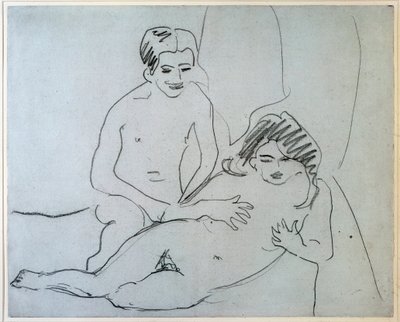 Naakt koppel liggend op een bed - tekening door Ernst Ludwig Kirchner, New York, Museum of Modern Art door Ernst Ludwig Kirchner