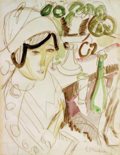 Vrouw met ronde hoed (Erna) door Ernst Ludwig Kirchner