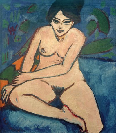 Duits: Naakt op blauwe grond Naakt op blauwe grond door Ernst Ludwig Kirchner
