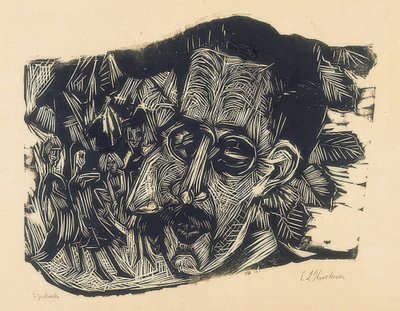 Hoofd Dr. Ludwig Binswanger en klein meisje. 1917/18 door Ernst Ludwig Kirchner