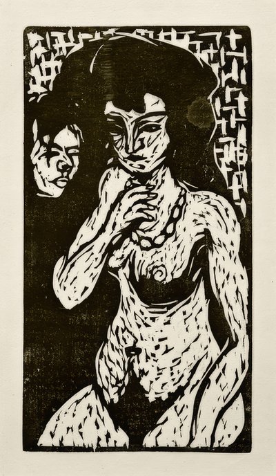 Naakt meisje met zelfportret door Ernst Ludwig Kirchner