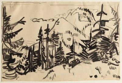 Berglandschap met Sparren door Ernst Ludwig Kirchner