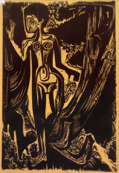 Naakte vrouw in het bos door Ernst Ludwig Kirchner