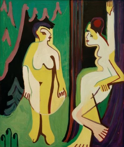 Naakte vrouwen op een bosweide door Ernst Ludwig Kirchner
